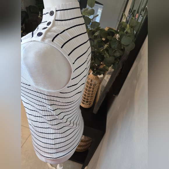 Talbots Black and White Striped Ribbed Sleeveless Top Xs - Picture 5 of 8